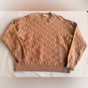 Poof Apparel Women’s Beige Check Pattern Crewneck Sweater Size Large